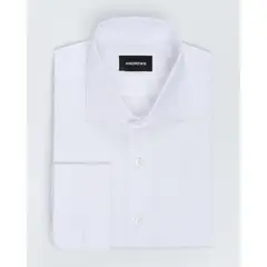 Andrew'S Ties - Camisa Vestir dobby - Cuello Italiano gemelo redondo Blanco