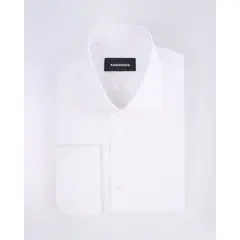 ANDREW'S TIES - Camisa Vestir popelin - Cuello Italiano puño gemelo regular blanco