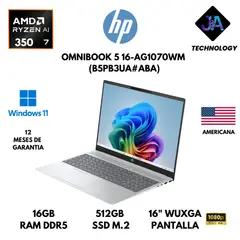 HP - LAPTOP OMNIBOOK 5 16-AG1070WM AMD RYZEN AI 7 350 16GB RAM DDR5 512GB SSD 16" 2K WIN 11 AMERICANA