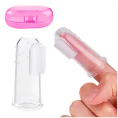 GENERICO - Cepillo de Dientes para Bebé de Silicona Extra Suave con Estuche Rosa