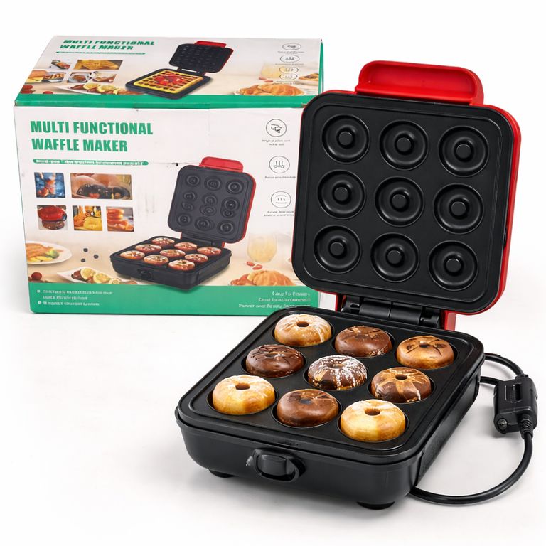 Máquina Electrica para Hacer Waffles y Mini Donas 9 Cavidades