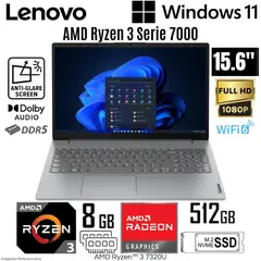LENOVO - Laptop V15 G4 AMN AMD Ryzen 3 7320U 8GB RAM 512GB SSD 15.6" FHD Arctic Grey - 82YU017LLM