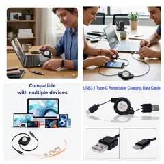 ORANGE - CABLE RETRÁCTIL TIPO C PACK X2 70CM NEGRO COMPATIBLE SMARTPHONE TABLET LAPTOP