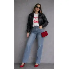 GENERICO - CASACA CROP BOMBER OVERSIZE JACKET PARA MUJER