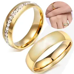 GENERICO - Par Anillos Promesa Pareja Dorados Anillos Compromiso Acero