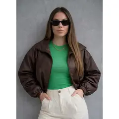 GENERICO - CASACA OVERSIZE MARRON CROP PARA MUJER