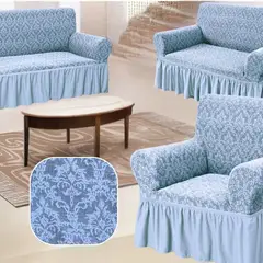 SALA FABULOSA - Funda de mueble 3-2-1 Alto relieve decorativo Damasco con falda elegante para sala GRIS