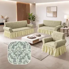 SALA FABULOSA - Funda de mueble 3-2-1 Alto relieve decorativo Damasco con falda elegante para sala MAIZ