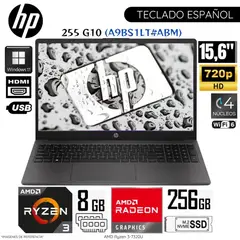 HP - Laptop 255 G10 AMD Ryzen 3-7320U 8GB RAM 256GB SSD 15.6" FHD WIN11 - A9BS1LT