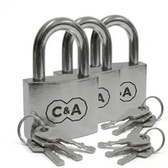 C&A - Pack x3 Candado de Hierro Cromado 70mm- Incluye 3 Llaves