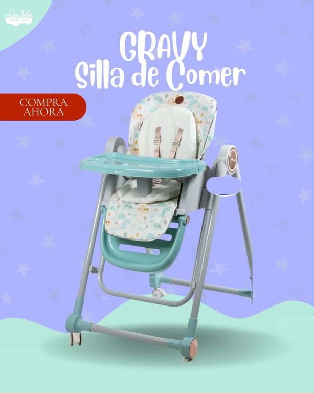 SILLA DE COMER PARA BEBÉ MODELO GRAVY COLOR CELESTE - PREMIUN