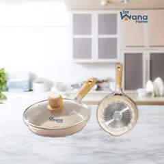 OEM - Sartén de Roca Volcánica Antiadherente Con Tapa 20cm BEIGE MGC