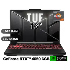 ASUS - Laptop TUF GAMING A16 FA607NUG-RL117 R7-7445HS, 16GB RAM, 512GB SSD, RTX4050-6GB, SIN WINDOWS, 16