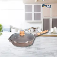 OEM - Sartén de Roca Volcánica Antiadherente Con Tapa 24cm Brown MGC