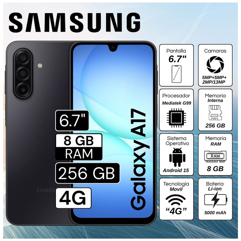 Celular A17 8GB RAM 256GB 6.7" Pulg. Android 15 - Negro