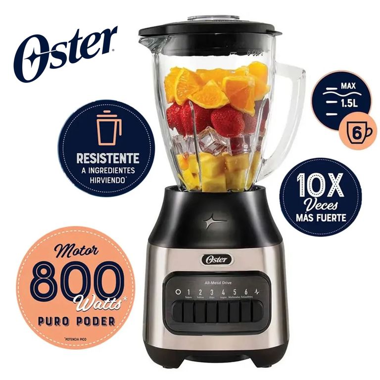 Licuadora 1.5L 6 velocidades 800 Wts con Vaso de Vidrio- BLSTPEG-NPB