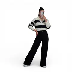 GENERICO - Sueter Mujer Hilo Camisero Santa Fe Rayas Mlarga 359-23 Color Negro