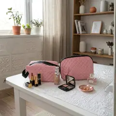 GENERICO - Pack de 2 Neceser Organizador de Maquillaje Rosa