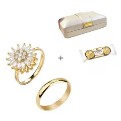 CLEO JOYAS & ACCESORIOS - Set Promesa Girasol Dorado Acero
