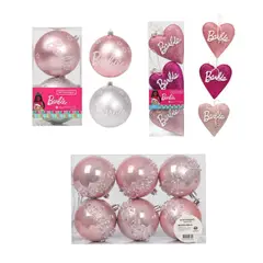 BARBIE - Tripack Decoración Navidad con 2 Bolas 10 cm + 6 Bolas 8 cm + 2 Corazones 12 cm