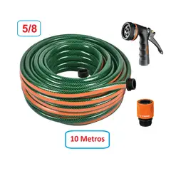 TRUPER - Manguera de Riego 5/8" Reforzada 10 Metros + Pistola 8 Func Metalica