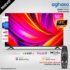 AGHASO - Televisor Smart TV 55 Pulg. ULTRA HD 4K con control de VOZ ATVO-W5524