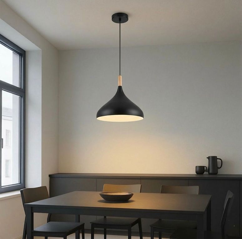 LAMPARA COLGANTE TIPO CAMPANA NEGRO + FOCO 15W - FACIL INSTALACION