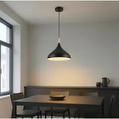 GZ LIGHTING - LAMPARA COLGANTE TIPO CAMPANA NEGRO + FOCO 15W - FACIL INSTALACION