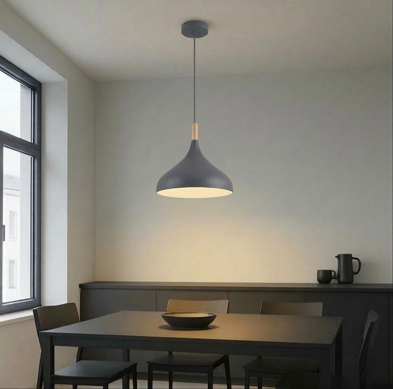 LAMPARA COLGANTE TIPO CAMPANA GRIS + FOCO 15W - FACIL INSTALACION