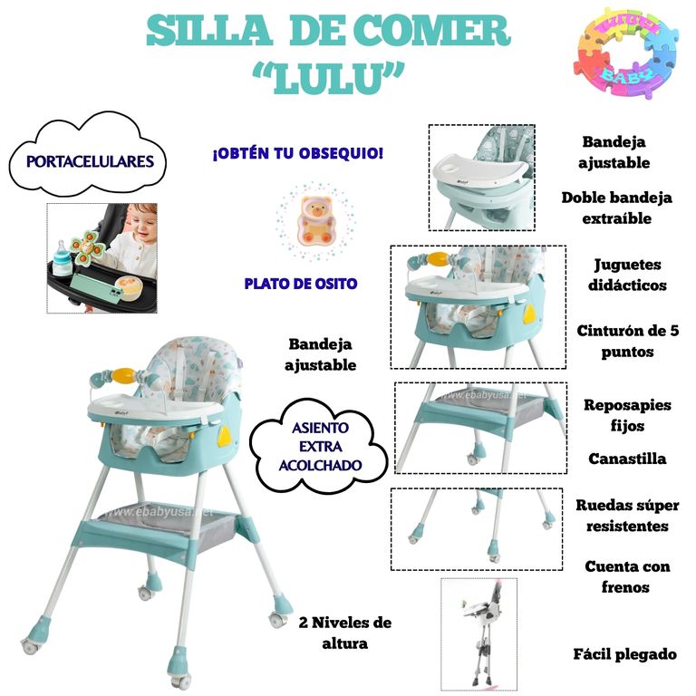 SILLA DE COMER PLEGABLE LULU VERDE + OBSEQUIO PLATO PARA NIÑO