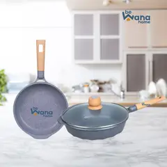 OEM - Sartén de Roca Volcánica Antiadherente Con Tapa 28cm Grey MGC
