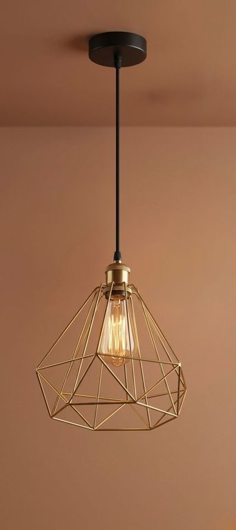 LAMPARA COLGANTE DIAMANTE DORADO + FOCO VINTAGE LED - FACIL DE INSTALAR