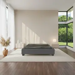 MUEBLES MACRUMO - Box tapizado premium Gris Oscuro Queen - 2 piezas