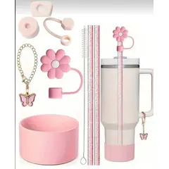 GENERICO - PACK DE 9 ACCESORIOS ANTIDERRAME PARA VASO QUENCHER TUMBLER H2.O 40oz - COMPATIBLE CON QUENCHER TUMBLER COLOR ROSADO