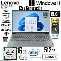 LENOVO - Laptop Ideapad Slim 3 15IAH8 83ER00N8LM i5-12450H 16GB RAM 512GB SSD 15.6" FHD Gris W11 Pro