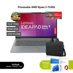 LENOVO - Laptop IdeaPad Slim 3 15AMN8 AMD Ryzen 5 7520U RAM 8GB SSD 512GB 15.6" FHD 82XQ00LTLM + WO