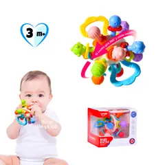 HUANGER - Sonajero Bebé con Mordedores Texturizados y Asas de Agarre Fácil