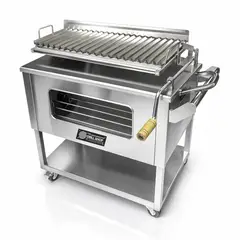 THE GRILL SHOP - Caja China Grande con Visor y Parrilla Levadiza Guantes Carbon Six pack