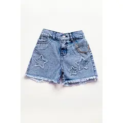 KIDS MASHMELO - Short Jean con Bordado de Estrellas para niñas