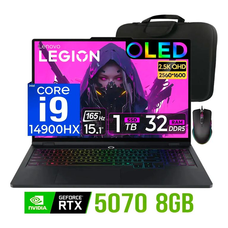 Laptop gamer Legion 5 OLED Core i9-14900HX Nvidia 8gb RTX5070 32gb ram 1tb Ssd 15.1″ 165Hz