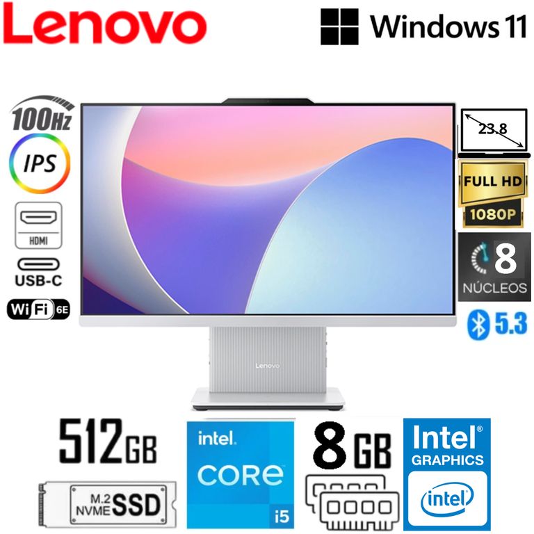 Computadora All-in-One 23.8 FHD IPS Gris nube Core i5-13420H 8GB RAM 512GB SSD Modelo