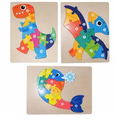 GENERICO - Rompecabezas de Madera para Niños Modelo Sorpresa Dinosaurio, Dragón o Ballena Juego Educativo