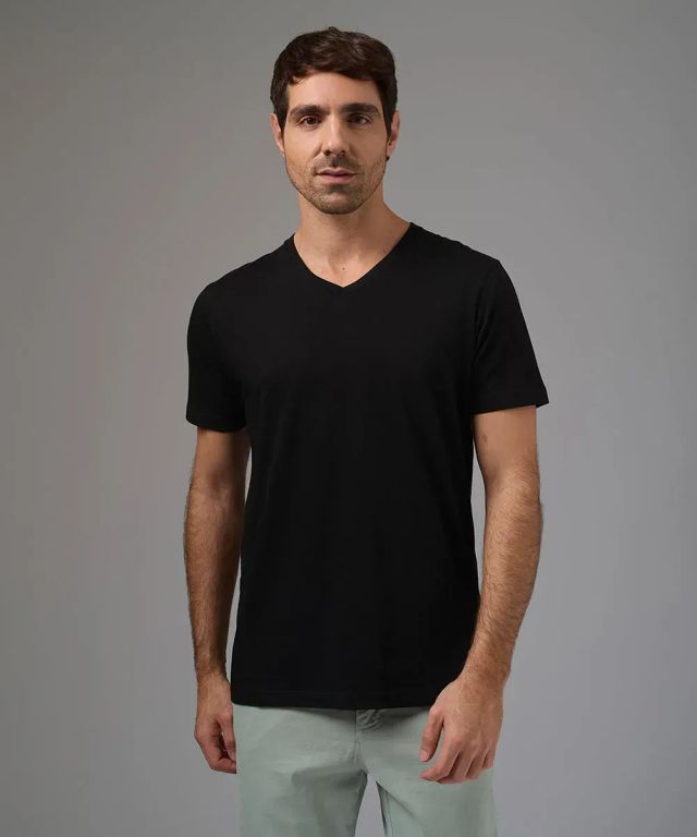 Polo Básico Algodón Cuello V Negro Hombre