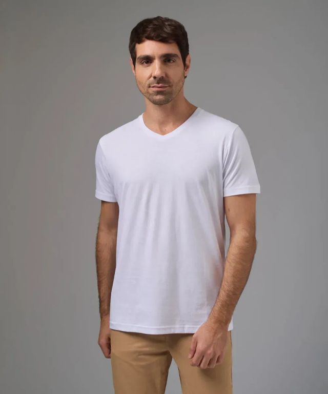 Polo Básico Algodón Cuello V Blanco Hombre