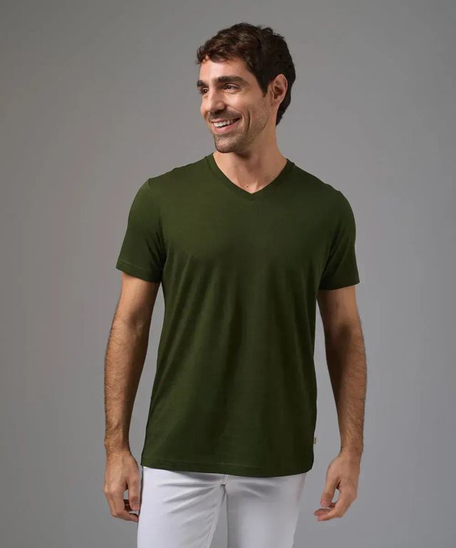 Polo Básico Algodón Cuello V Verde Militar Hombre