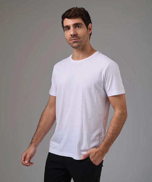 Polo Básico Algodón Cuello Redondo Blanco Hombre