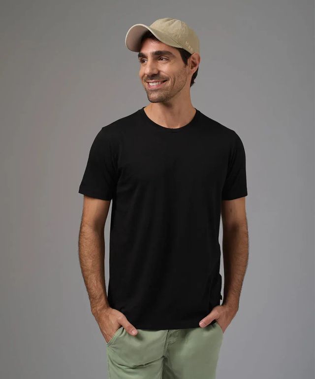 Polo Básico Algodón Cuello Redondo Negro Hombre