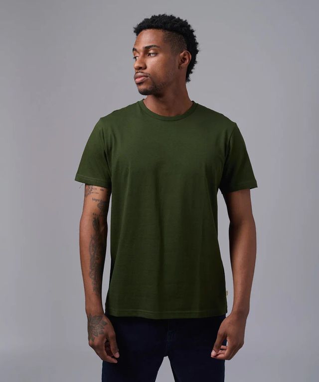 Polo Algodón Básico Cuello Redondo Verde Militar Hombre