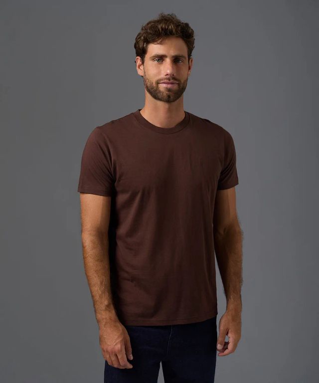 Polo Básico Algodón Cuello Redondo Marrón Hombre