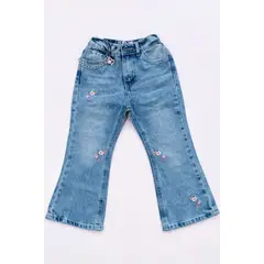 KIDS MASHMELO - Pantalón Jean Palazo con Bordado de Corazones para niñas